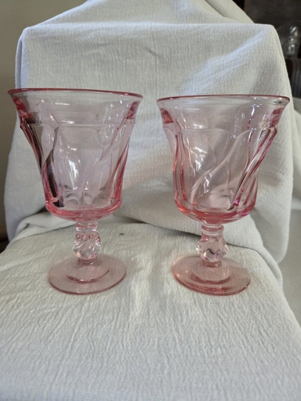 Vintage Set Of 2 Fostoria Jamestown Pink Glass Water Goblets 5 7/8"